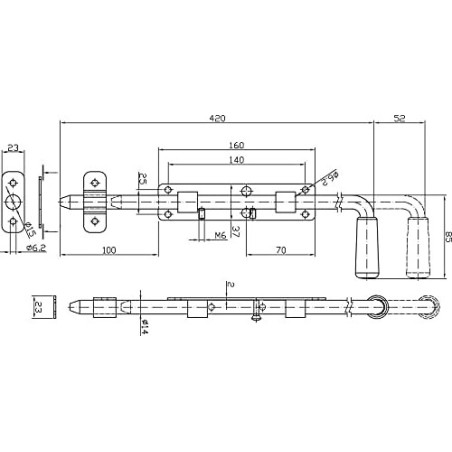 Zavor pentru usa, 420 mm, maner, inchidere reglabila, galvanizat, argintiu