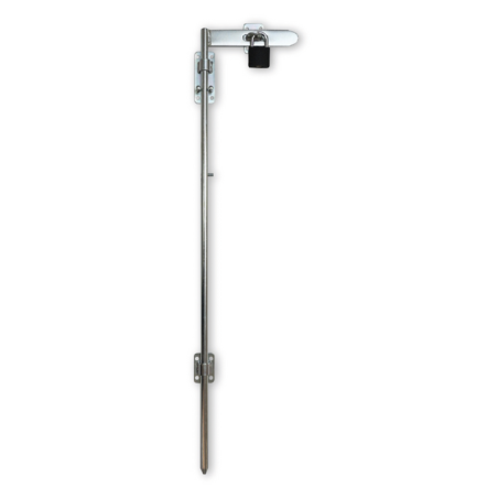 Zavor poarta cu maner galvanizat, lungime 800 mm, inchidere reglabila, argintiu