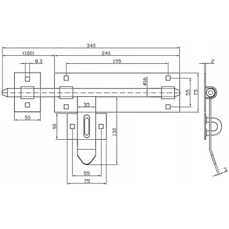 Zavor cu inel, blocare cu lacat, inchidere reglabila, 340 mm, galvanizat