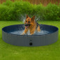 Piscina pentru caini, 160x30 cm, capacitate 600 litri, supapa scurgere, pliabila, PVC/ABS, gri
