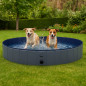 Piscina pentru caini, 160x30 cm, capacitate 600 litri, supapa scurgere, pliabila, PVC/ABS, gri