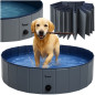 Piscina pentru caini, 160x30 cm, capacitate 600 litri, supapa scurgere, pliabila, PVC/ABS, gri