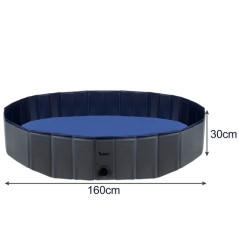 Piscina pentru caini, 160x30 cm, capacitate 600 litri, supapa scurgere, pliabila, PVC/ABS, gri