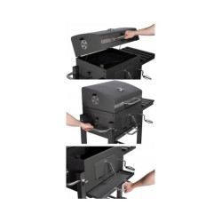 Gratar cu carbuni Maltec GrillMaster Probend, sort inclus, maner capac, capac rabatabil, suport roti, 37,5 cm, otel, negru