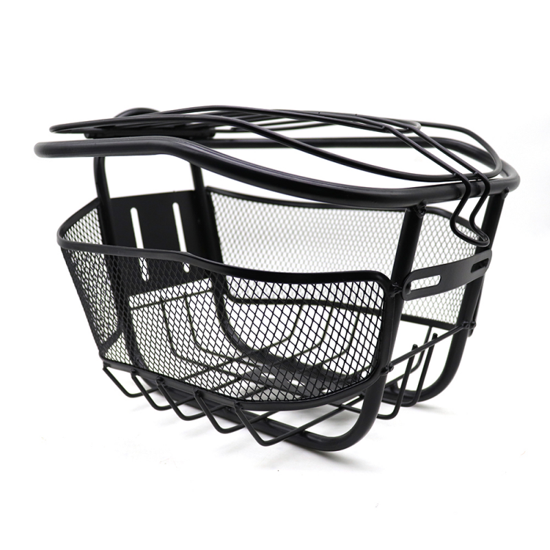 Cos pentru bicicleta, cu capac, metalic, montare frontala, 28x21x19 cm, negru, RESIGILAT