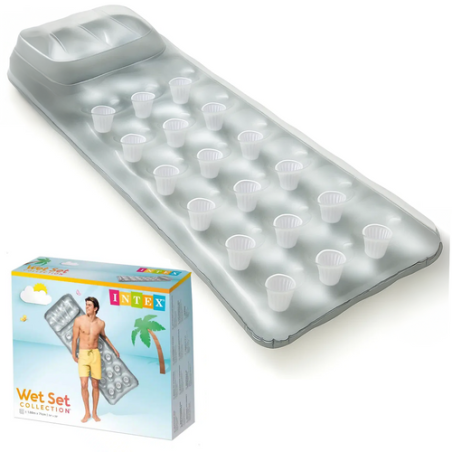 Saltea gonflabila cu tetiera, sarcina maxima 100 kg, argintiu/transparent, 188 x 71 cm