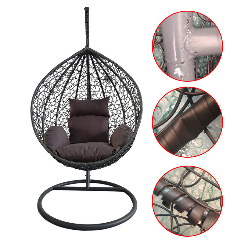 Fotoliu suspendat oval, perna si tetiera, structura otel, gri antracit/maro, 103x107x195 cm, RESIGILAT