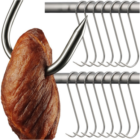 Set 15 carlige pentru afumatoare sau macelarie, forma de S, 15 cm, otel inoxidabil