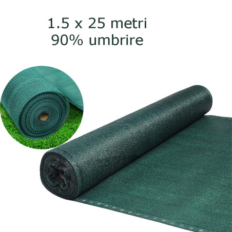 Plasa de umbrire solara, 1.5x25 metri, grad umbrire 90%, HDPE
