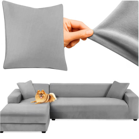 Husa canapea, fata perna, catifea impermeabila, dimensiune universala, 145-185 cm, gri