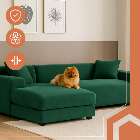 Husa canapea, marime universala, 145-185 cm, fata de perna, catifea verde