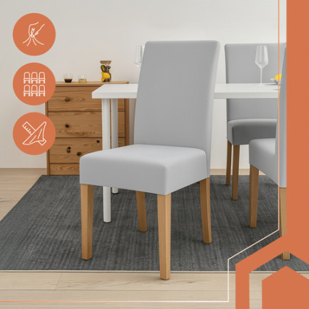 Set 6 huse scaun, catifea gri, fixare cu benzi elastice, lavabile la masina, 65x40x35 cm