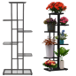 Suport de flori cu 6 niveluri, maxim 20 kg, picioare sustinere, constructie metalica, 41x22x106 cm, negru