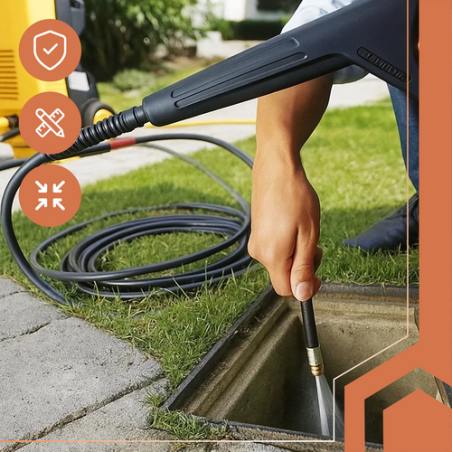 Furtun de curatare cu presiune, canalizare, tevi, pavaje, 20 metri lungime, 138 bar