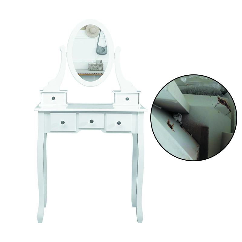 Set masa toaleta 140x80x40 cm, oglinda, scaun, 5 sertare, RESIGILAT