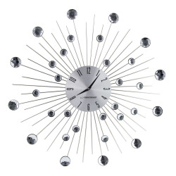 Ceas de perete decorativ Esperanza Boston, efect 3D, cifre arabe, quartz, 50cm, argintiu