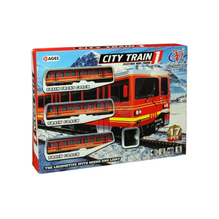 Tren electric pe sina modulara, 17 piese, sunete si lumini, ABS