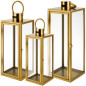 Set 3 felinare din sticla, pentru lumanari si decoratiuni, diferite dimensiuni, cadru auriu Set 3 felinare din sticla, pentru lumanari si decoratiuni, diferite dimensiuni, cadru auriu