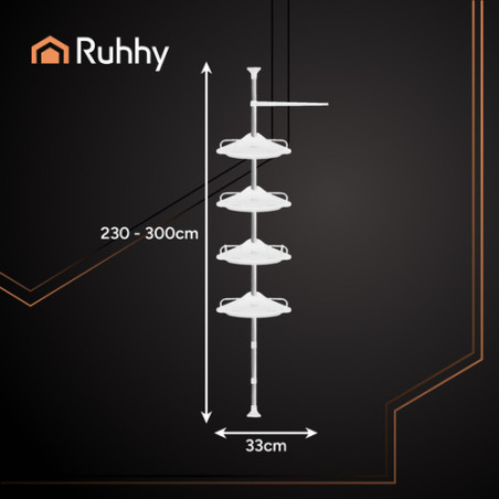 Raft telescopic pentru baie, 4 etajere, reglabil 240 - 310 cm, suport prosoape, 33.5x21.5 cm, alb