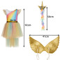 Costum unicorn 3 piese, pentru fete, 130-140 cm, rochita, bentita cu corn, aripi, multicolor