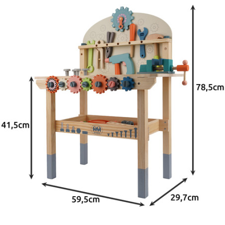 Banc de lucru 3 in 1 pentru copii, diverse ustensile, 78.5x29.7x59.5 cm, lemn MDF/PP