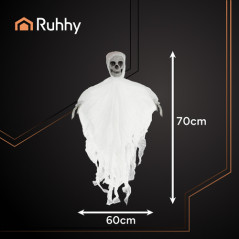 Decoratiune suspendata pentru Halloween, schelet fantoma, 70 x 60 cm, alb