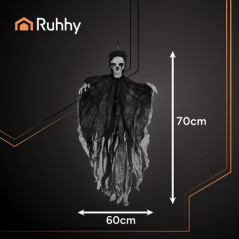 Decoratiune Halloween, schelet fantoma neagra, suspendata, design realist, 70 x 60 cm