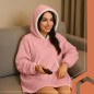 Hanorac tip patura XXL, cu gluga si buzunar, oversize, material moale, roz