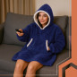 Hanorac patura, dimensiune XXL, gluga si buzunar, oversize, bleumarin