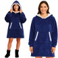 Hanorac patura, dimensiune XXL, gluga si buzunar, oversize, bleumarin