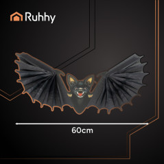 Decoratiune de Halloween in forma de liliac, suport de agatare, 19 x 60 cm, reutilizabil, negru