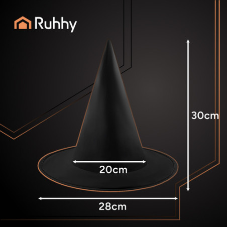 Palarie de vrajitoare pentru carnaval si Halloween, dimensiune universala, 38 x 35 cm, neagra