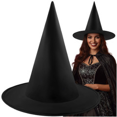 Palarie de vrajitoare pentru carnaval si Halloween, dimensiune universala, 38 x 35 cm, neagra