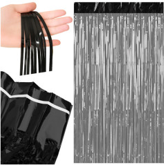 Perdea decorativa autoadeziva pentru fundal foto, efecte stralucitor, 100 x 200 cm, neagra