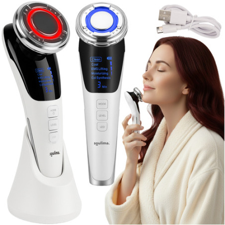 Aparat masaj facial 5 in 1, fara ace, mezoterapie EMS, 5 moduri de functionare, vibratii ultrasonice, afisaj LCD