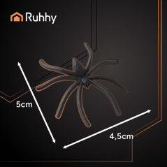Decoratiune Halloween, panza de paianjen artificiala, 2 paianjeni, PVC, alb si negru