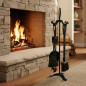 Set 4 accesorii pentru semineu, aspect vintage, suport depozitare, lungime ustensile 42 cm, otel