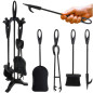 Set 4 accesorii pentru semineu, aspect vintage, suport depozitare, lungime ustensile 42 cm, otel