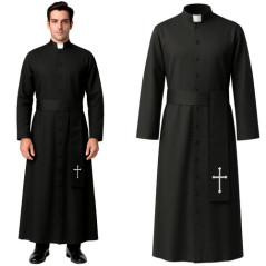 Costum de preot pentru Halloween/carnaval, XL/XXL, lungime sutana 147 cm, negru