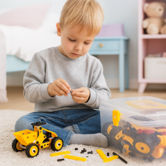 Set de constructie vehicule, 100 blocuri 3D, unelte si accesorii incluse, multicolor