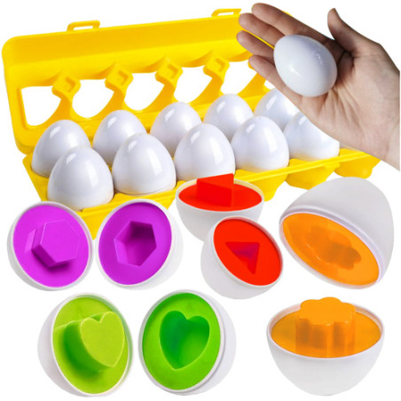 Joc de potrivire forme si culori, 12 oua educationale, multicolor, 2 ani+