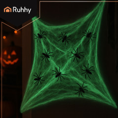 Panza de paianjen fluorescenta, 20 paianjeni 3x3 cm, decor Halloween, alb/negru