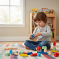 Set 80 blocuri de constructii din cauciuc, senzoriale, husa de depozitare cu maner, multicolor