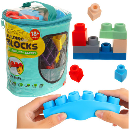 Set 30 blocuri senzoriale de constructii, cauciuc moale, copii 1 an+, multicolor