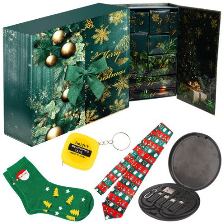Calendar advent pentru barbati, tematica de Craciun, 24 cadouri, 33x29x9 cm