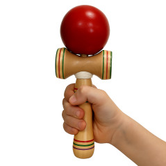 Joc Kendama, din lemn, bila rosie, 20 x 7 x 6 cm