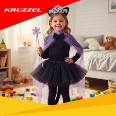 Costum pisica, 7 elemente, fusta, pelerina, coronita, accesorii, universal, varsta 3-10 ani