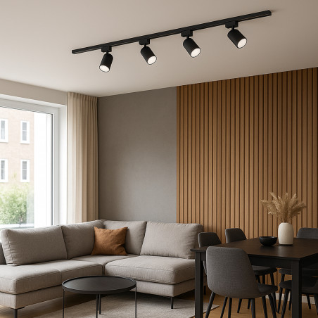 Sina cu proiectoare reglabile, 4 reflectoare, LED GU10, 2 x 75 cm, conectori inclusi, negru mat