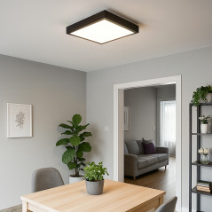 Plafoniera decorativa LED E27, forma patrata, IP44, putere maxima 40W, tavan si perete, negru