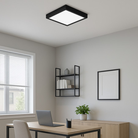 Plafoniera Solen, 2 x E27, 40W, senzor miscare, timp de iluminare reglabil, 27x27x9 cm, IP44, negru